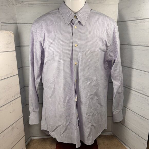 Corneliani Men's Medium Button Down Dress Shirt Gingham Check Cotton Lilac Italy - Picture 2 of 10